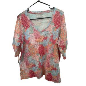 Talbots Plus Top for Woman 3/4 Sleeves V Neck Sz 1X Floral Multicolor